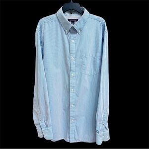 Banana Republic Mens SZ L White w Blue Stripe  Button-Collar Soft Wash Shirt